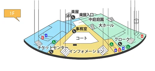 森のホール21の1階のフロアマップ