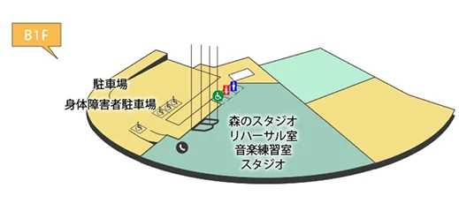 森のホール21の地下1階のフロアマップ